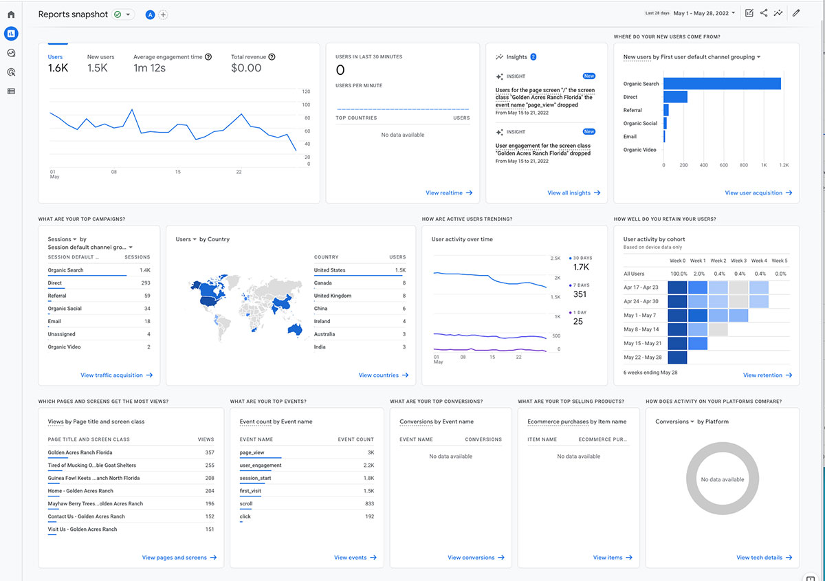 Default Google Analytics Reports Snapshot